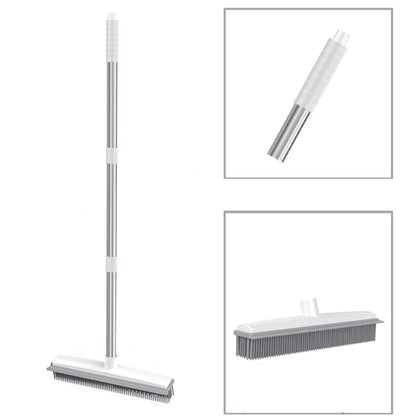 Rubber Broom Carpet Rake with Squeegee Long Handle for Pet Hair 