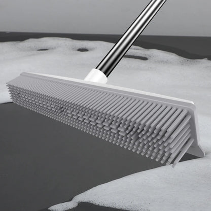 Rubber Broom Carpet Rake with Squeegee Long Handle for Pet Hair 