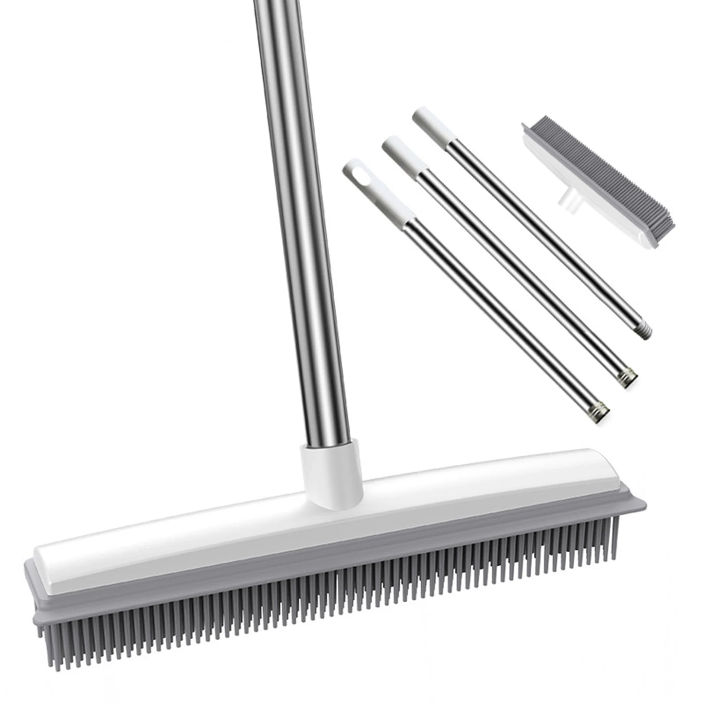 Rubber Broom Carpet Rake with Squeegee Long Handle for Pet Hair 