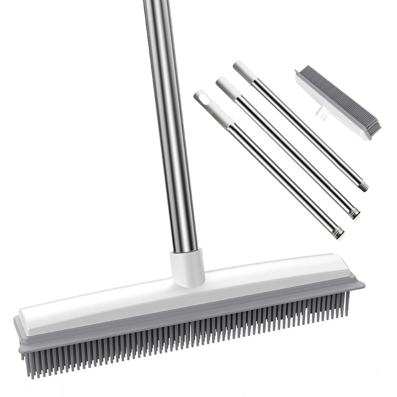 Rubber Broom Carpet Rake with Squeegee Long Handle for Pet Hair 
