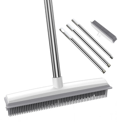 Rubber Broom Carpet Rake with Squeegee Long Handle for Pet Hair 