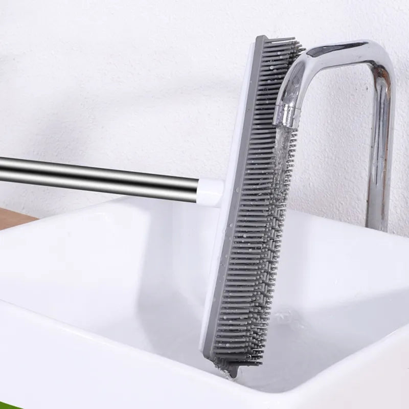 Rubber Broom Carpet Rake with Squeegee Long Handle for Pet Hair 