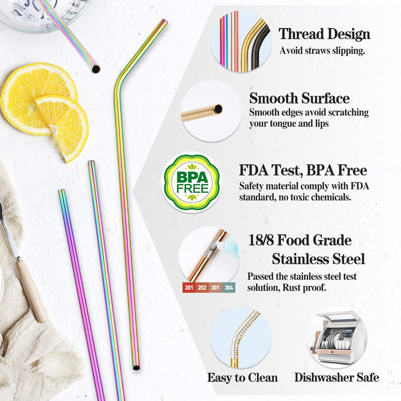 2/4/8Pcs Colorful Reusable Drinking Straw High Quality 304 Stainless Steel Metal Straw with Cleaner Brush For Mugs 20/30oz