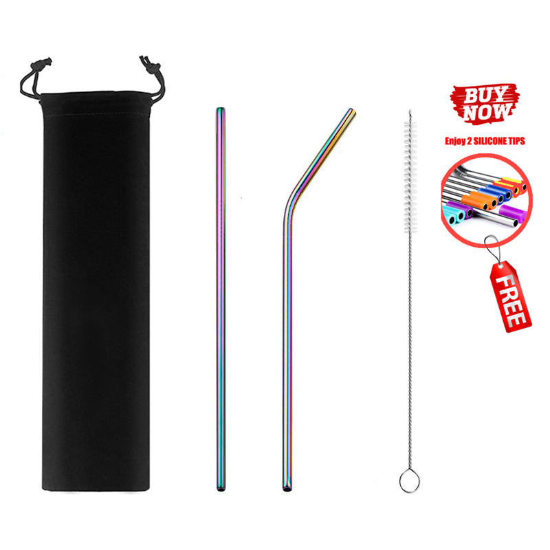 2/4/8Pcs Colorful Reusable Drinking Straw High Quality 304 Stainless Steel Metal Straw with Cleaner Brush For Mugs 20/30oz