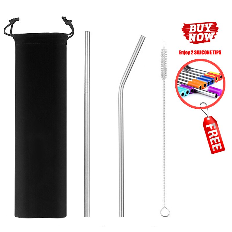 2/4/8Pcs Colorful Reusable Drinking Straw High Quality 304 Stainless Steel Metal Straw with Cleaner Brush For Mugs 20/30oz
