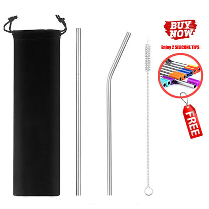 2/4/8Pcs Colorful Reusable Drinking Straw High Quality 304 Stainless Steel Metal Straw with Cleaner Brush For Mugs 20/30oz