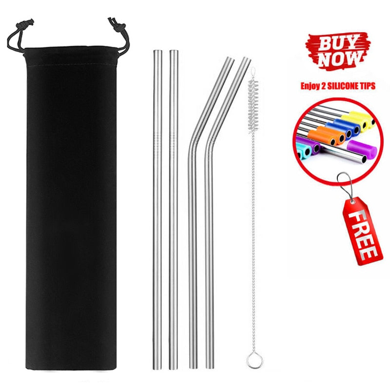2/4/8Pcs Colorful Reusable Drinking Straw High Quality 304 Stainless Steel Metal Straw with Cleaner Brush For Mugs 20/30oz