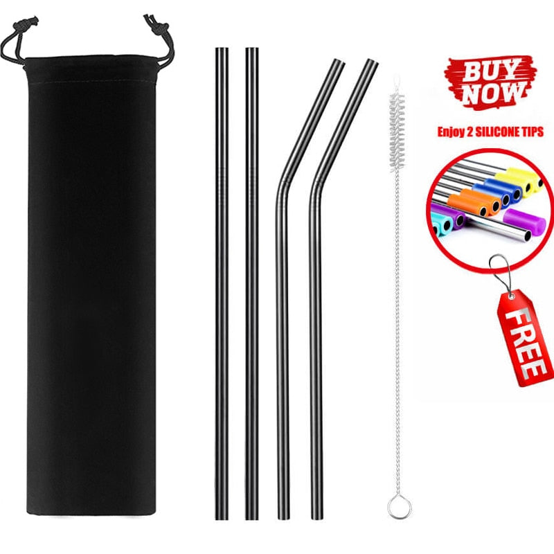 2/4/8Pcs Colorful Reusable Drinking Straw High Quality 304 Stainless Steel Metal Straw with Cleaner Brush For Mugs 20/30oz