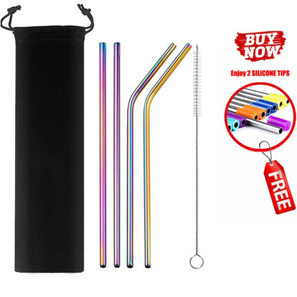 2/4/8Pcs Colorful Reusable Drinking Straw High Quality 304 Stainless Steel Metal Straw with Cleaner Brush For Mugs 20/30oz